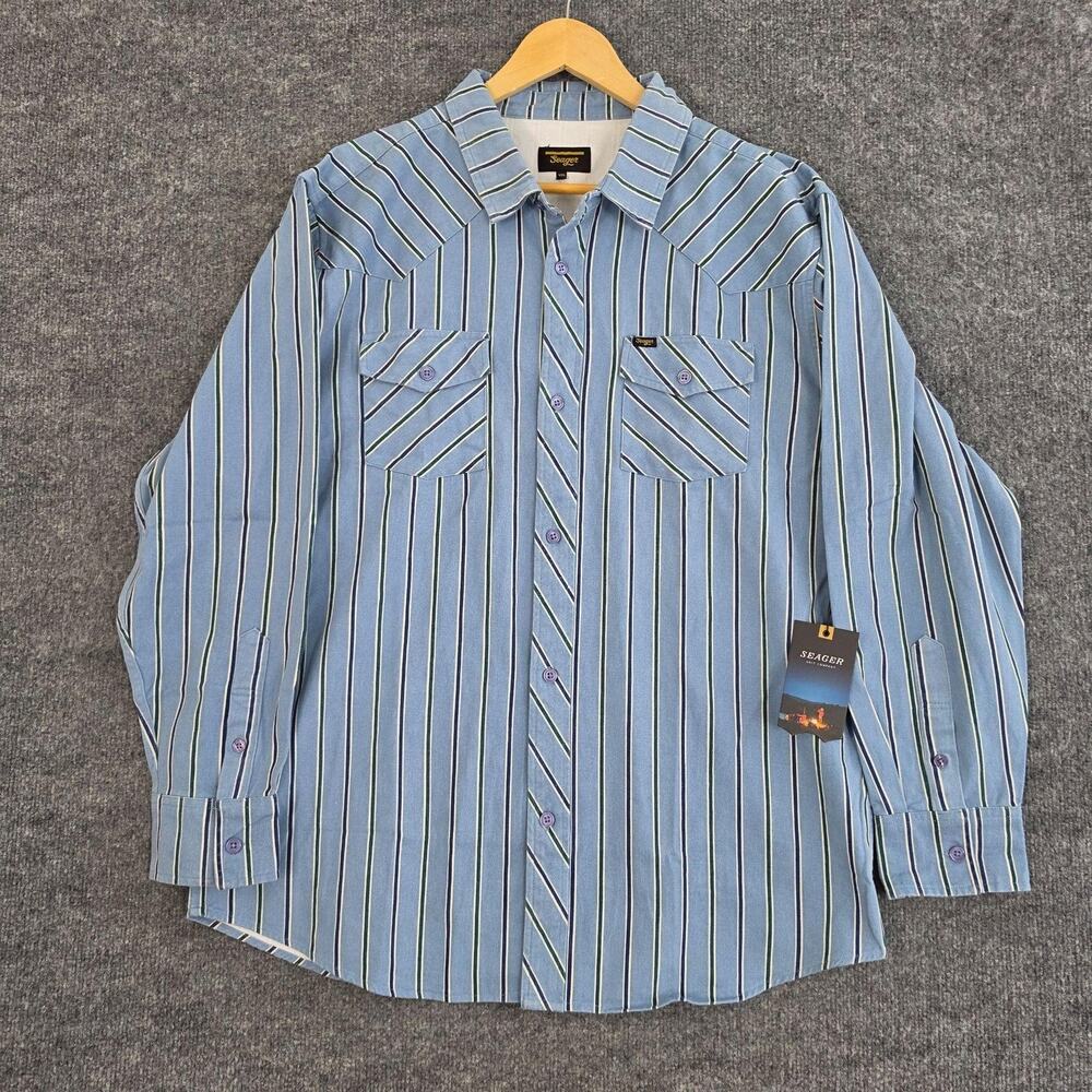 Seager Shirt Mens 2XL Amarillo Long Sleeve Steel Blue Stripe Western Button Up
